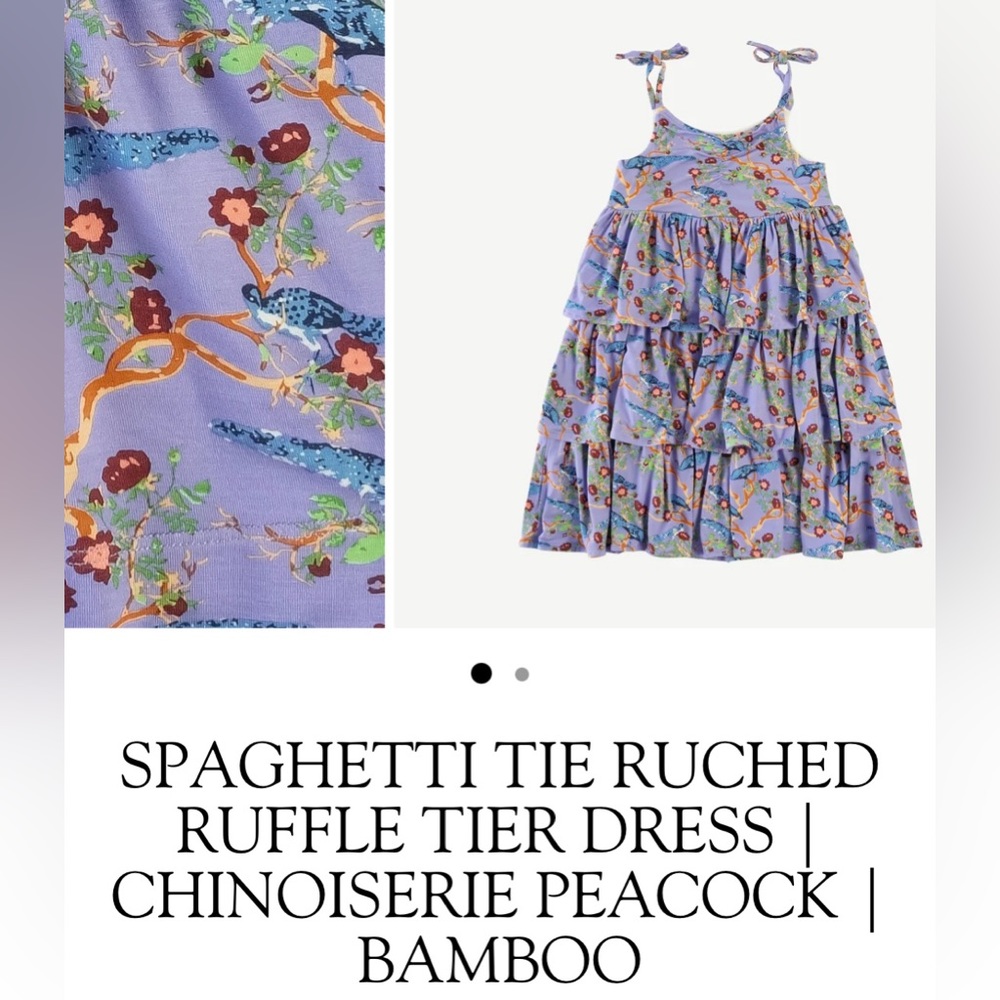 SPAGHETTI TIE RUCHED RUFFLE TIER DRESS | CHINOISERIE PEACOCK | BAMBOO nwt purple